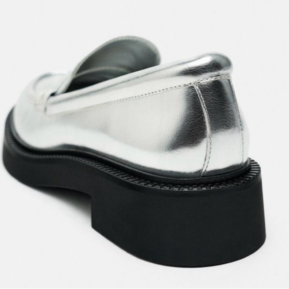 ZARA Metallic Silver Lug Sole Loafers 7.5 - Picture 11 of 11